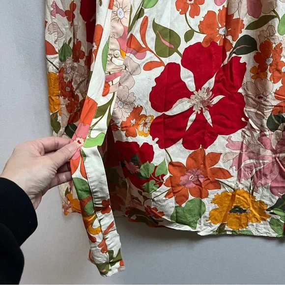 Zara Floral Smocked Waist Midi Dress Button Front XL - Picture 9 of 12